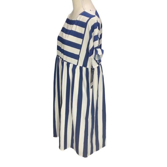 NWT Anna-kaci California Poly Blend Blue White Stripe Dress Fit n Flare Size Sm - Picture 2 of 6